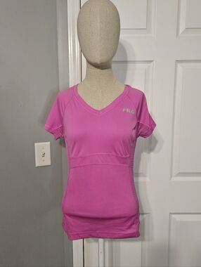 FILA Women's Hot Pink V-Neck Short Sleeve Athletic Tee